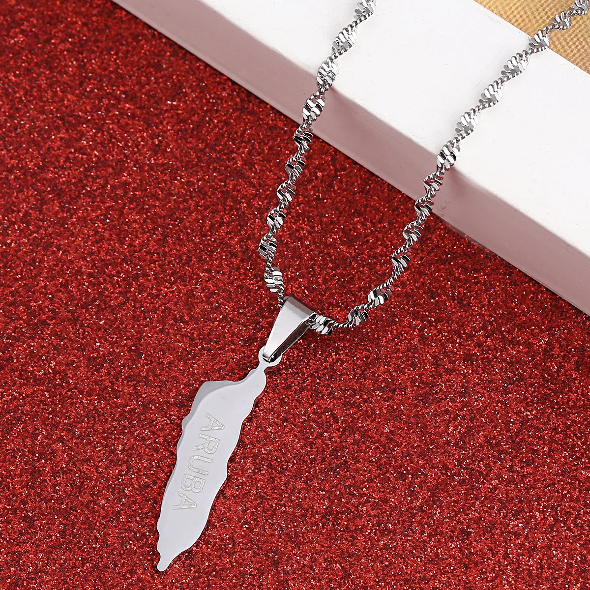 الفولاذ المقاوم للصدأ الذهب اللون أروبا قلادة على شكل خريطة قلادة جزر البحر الكاريبي خرائط حلية مجوهرات