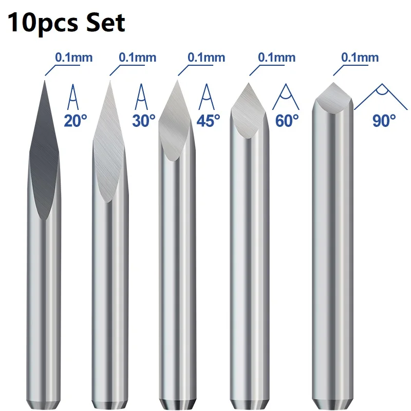 XCAN CNC Engraving Bit 3 Edge Pyramid Engraving Bits 10pcs 3.175mm Shank 20-90D Carbide End MillCNC Router Bit Milling Cutter