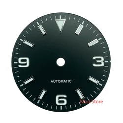 ブルーlume 29 ミリメートルブラック滅菌腕時計ダイヤルexplorerスタイルなし日付フィットETA2824 Miyota8215 番号緑色発光