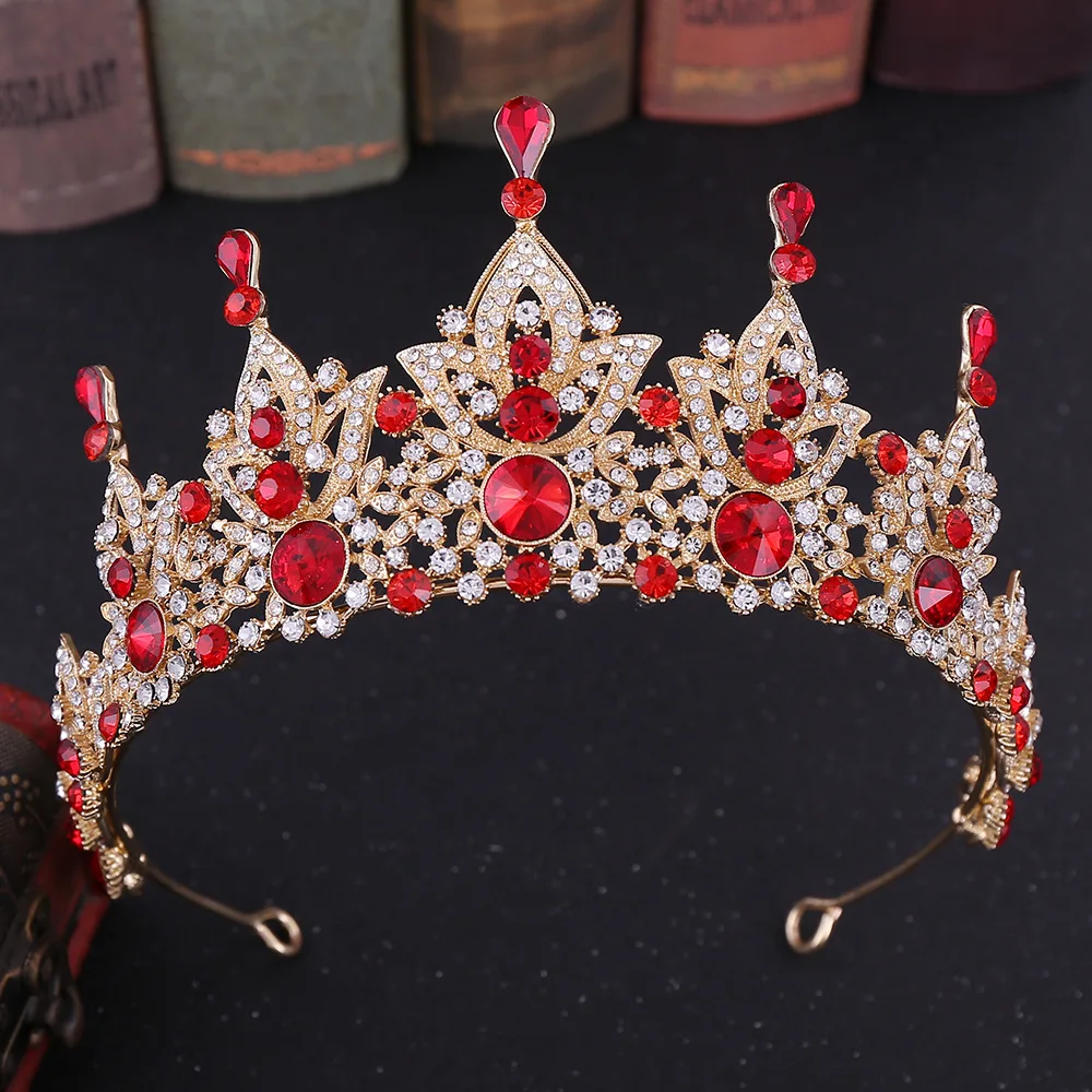 

Luxury Classics Red Crystal Wedding Crowns Bridal Hair Accessories Fashion Green Blue Gold Princess Crown Bride Tiaras Hairbands