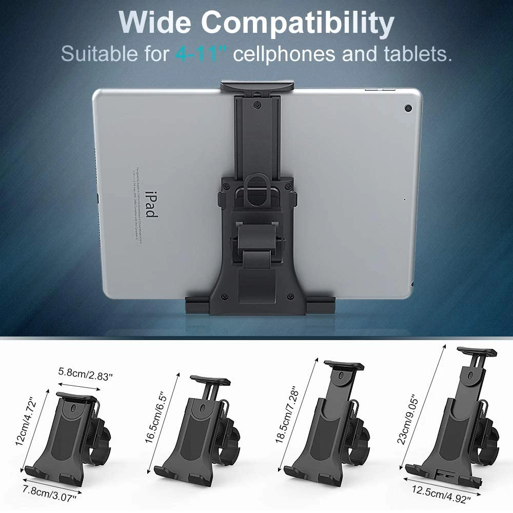 Universeller Fahrrad-Laufbandhalter, Ständer für iPad Air 4 Pro, Indoor-Fitnessstudio, Lenker, Tablet-Halterung für 10,2 bis 27,9 cm große Mobilgeräte – Detail 3