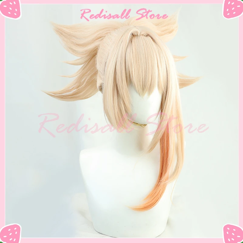 Yoimiya-Perruque Cosplay Synthétique pour Adulte, Cheveux Longs Dégradés, Blond, Orange, Degré de Chaleur, Bonnet de Perruque Gratuit, INAZUMA