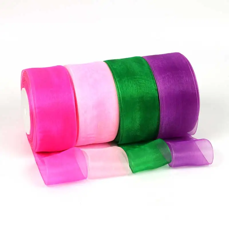 50yards/roll 12/15/20/25/40mm Organza Ribbon Wholesale gift wrapping decoration Christmas silk ribbons lace fabric DIY Crafts