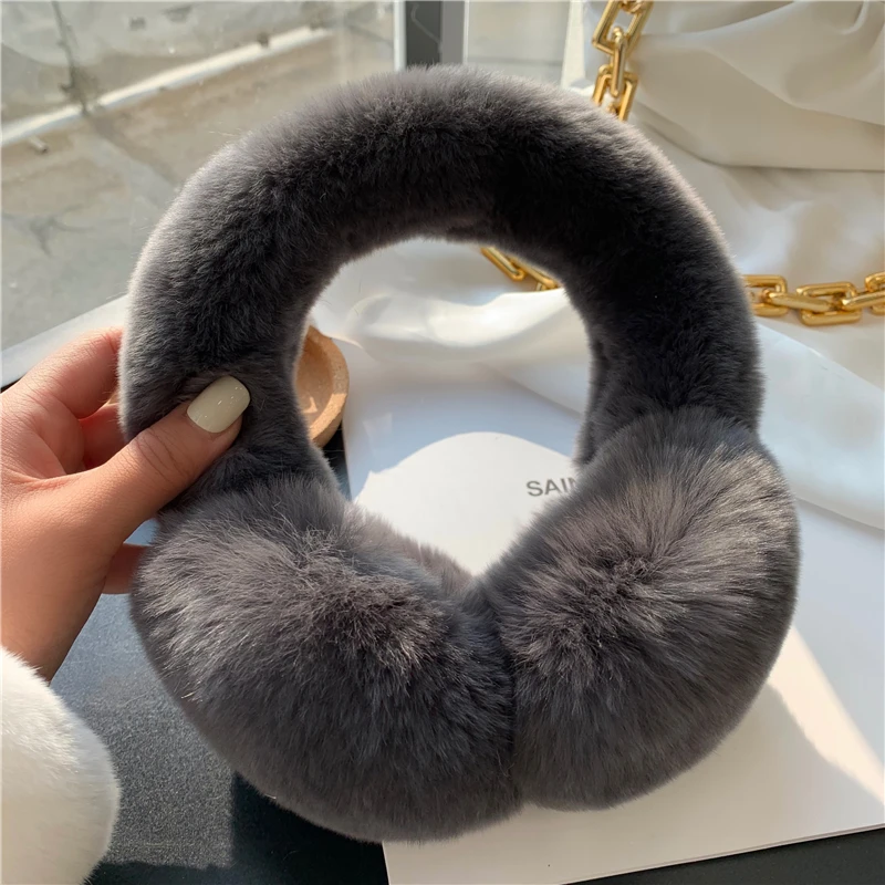 Ear Muffs For Women Winter EarWarmers Soft Warm Cable Furry Real Rex Rabbit Ear Covers For Cold Weather