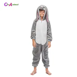 Gray Long Ear Rabbit Kids Kigurumi Onesie Pajamas Cosplay Costume for Children Halloween New Year Carnival Party