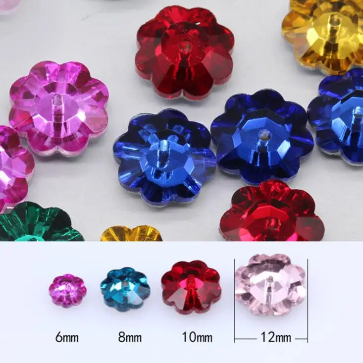6,8,10,12mm più colori a forma di fiore di prugna cucire su Strass a punta cristalli di pietra da cucire Strass per la decorazione dell\'indumento