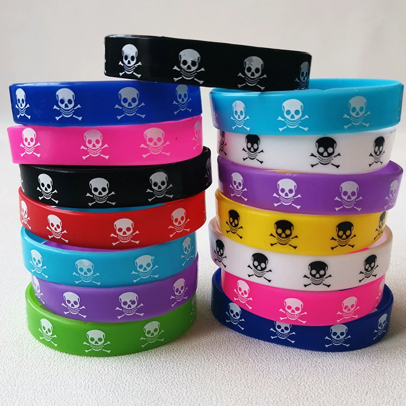 

20PCS Bulk Lot Fashionable Silicone Sport Skull Bracelet Rubber Band Luminous Skeleton Hand Arm Wristband For Women Man Jewelri