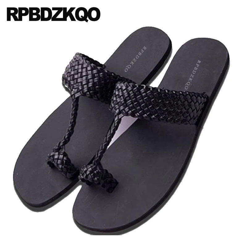 Toe Loop Native Runway Men Sandals Leather Summer Slippers Italian Soft Fashion Casual Slip On Shoes Woven Black Beach Slides