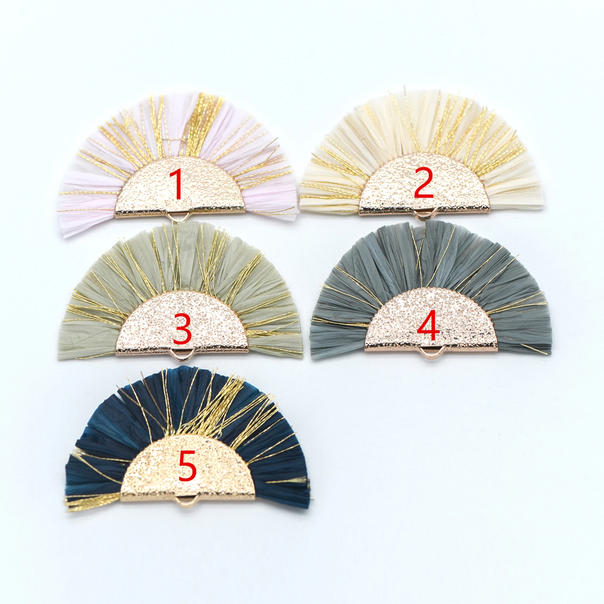 10pcs Fan Tassel Pendants 46x28mm, Raffia Tassel Charms for Earrings (FB-016)