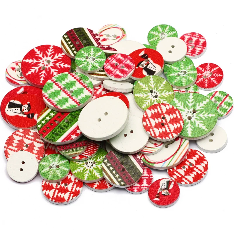 50pcs 15/20/25mm Christmas Wooden Buttons Round Painted Sewing Button For Clothing Decoration Scrapbook Diy Sewing Accessories