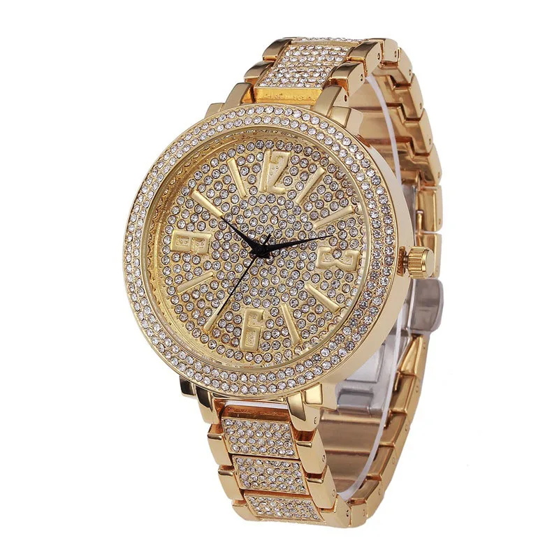 Men\'s Watches Bling Iced Out 18K Gold Big Dial Quartz Wristwatch Men Hip Hop Luxury Brand Man Watch Waterproof Watch Jewelry