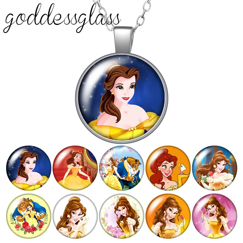 La Bella y la Bestia, Princesa Bella, cabujón de cristal redondo, chapado en plata/cristal, collar con colgante, joyería para regalo