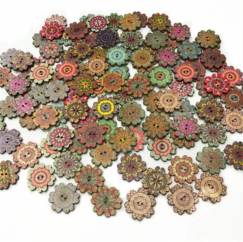 250PCS 20/25mm retro virágos Szállodai küldönc DIY Másodlagos Fa- Szállodai küldönc Összevarrás scrapbooking kiegészítők 2 holes decorativa gomb