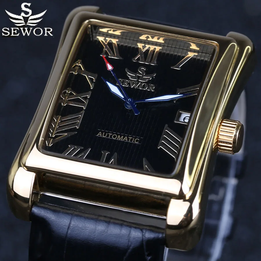 SEWOR Watch Fashion Rectangle Watches Men Automatic Mechanical Wristwatches Roman Display Casual Men Watches Reloj Hombre 2020