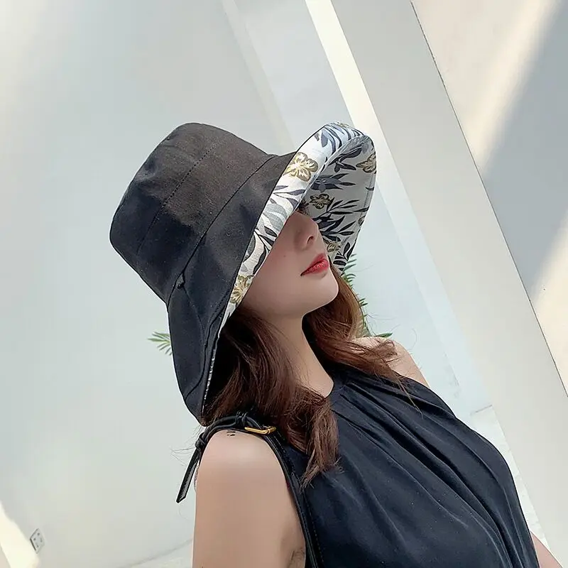 2022 Anti-UV Wide Brim Cotton Linen Sun Hat For Women Vacation Summer Panama Beach Visor Cap