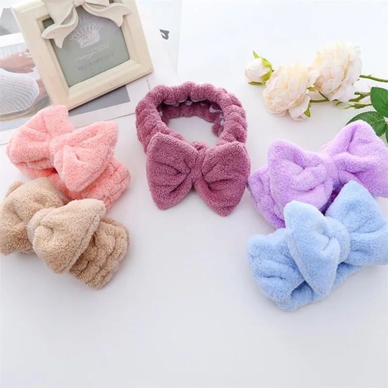 Coral Fleece Soft Elastic Bow Hairbands SPA Bath Shower Make Up Wash Face headband Hair Band Girls Hair Accessories