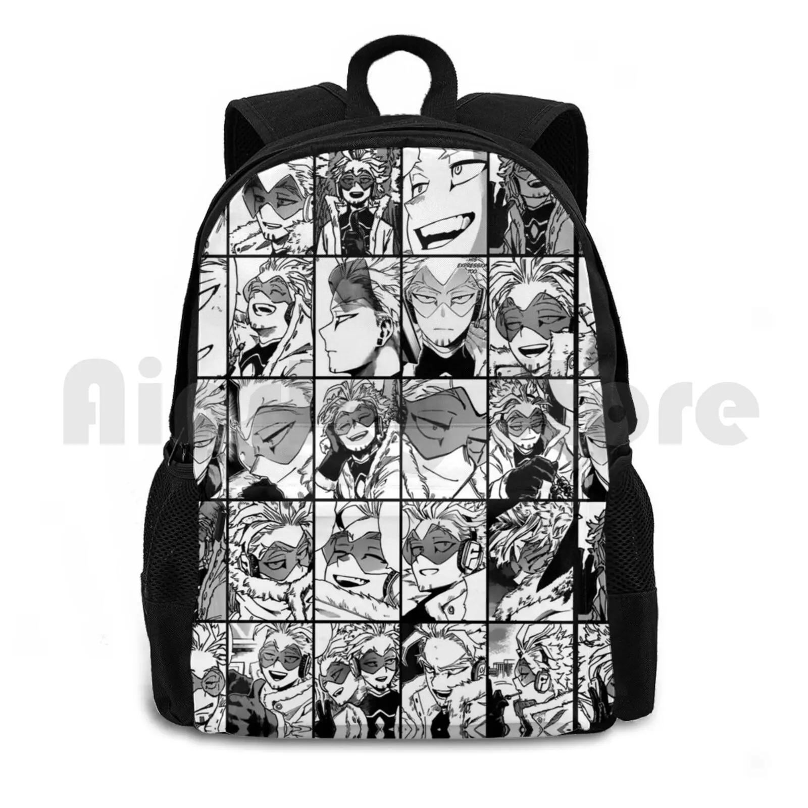 Hawks-Manga Black And White Version Outdoor Hiking Backpack Waterproof Camping Travel Hawks Endeavor All Might Aizawa Shigaraki