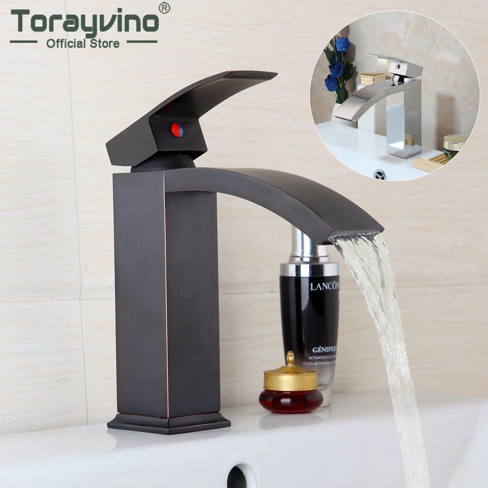 

Torayvino Single Handle Bathroom Basin Faucet Washbasin Black & Chrome Polished Deck Mounted Faucet Hot And Cold Mixer Water Tap