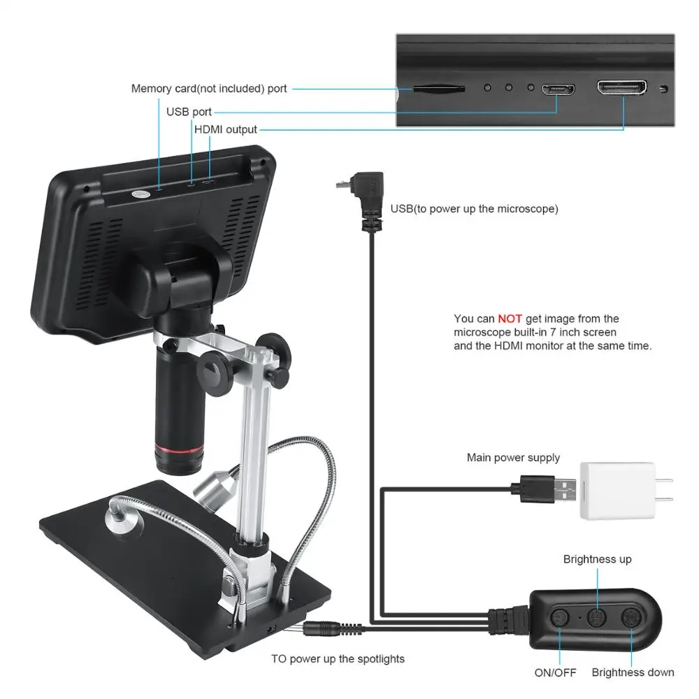 Andonstar AD407 HDMI Digital Microscope 7 Inch Screen 270X 1080P Multimedia Interface Microscopes for Repairing Soldering Tools