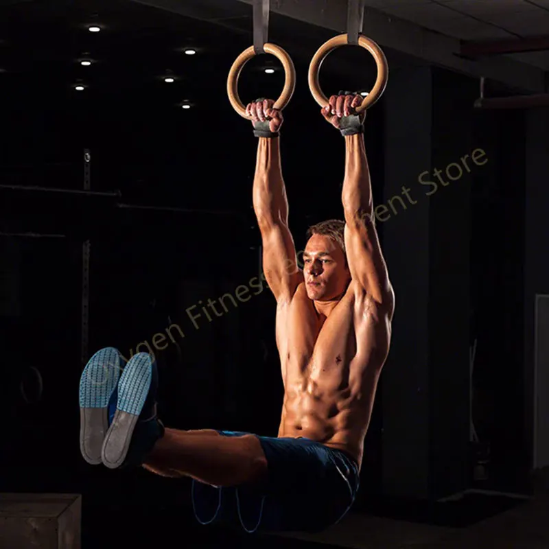 28mm Birch Gymnastics Rings With Adjustable 4m Straps Max Load 350kg For Home DIY Gym Pull-ups Exercise Back Muscle And Shoulder