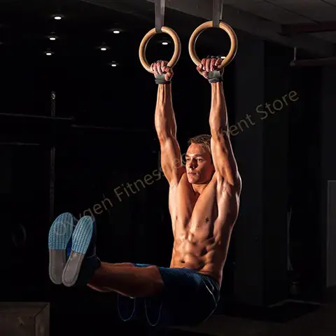 28 mm gymnastikringar i björk med justerbara 4 m remmar, maxbelastning 350 kg för hemmagym, gör-det-själv-gym, pull-ups, träning av ryggmuskler och axlar 8 best sales gymringar - №8