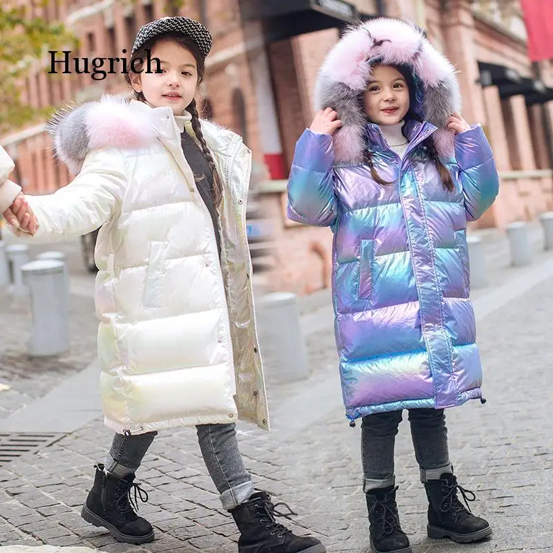 Chaqueta cálida de plumón de pato para niña, ropa gruesa de invierno, de piel sintética Parka, traje de nieve de 5 a 16 años, 80%