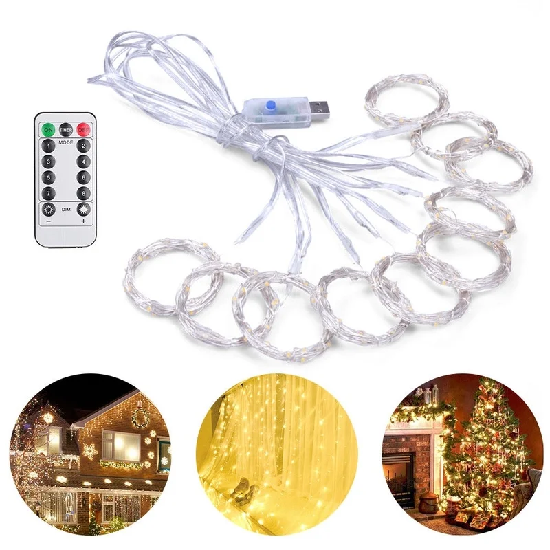 Guirlande lumineuse rideau LED USB, 3M x 3M, féerique, Flash, télécommande pour nouvel an, noël, intérieur, mariage, décoration de maison