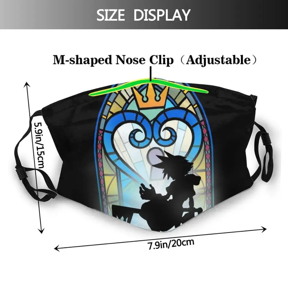 Window Heart Funny Print Reusable Pm2.5 Filter Face Mask Sora Kingdom Hearts Heart Stained Glass Church Light Key Sword