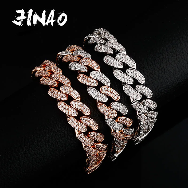 

JINAO 14MM Hip Hop Gold Color Plated Miami Cuban Link Bracelets Iced Out Micro Pave Cubic Zirconia For Men Female Jewlery Gift