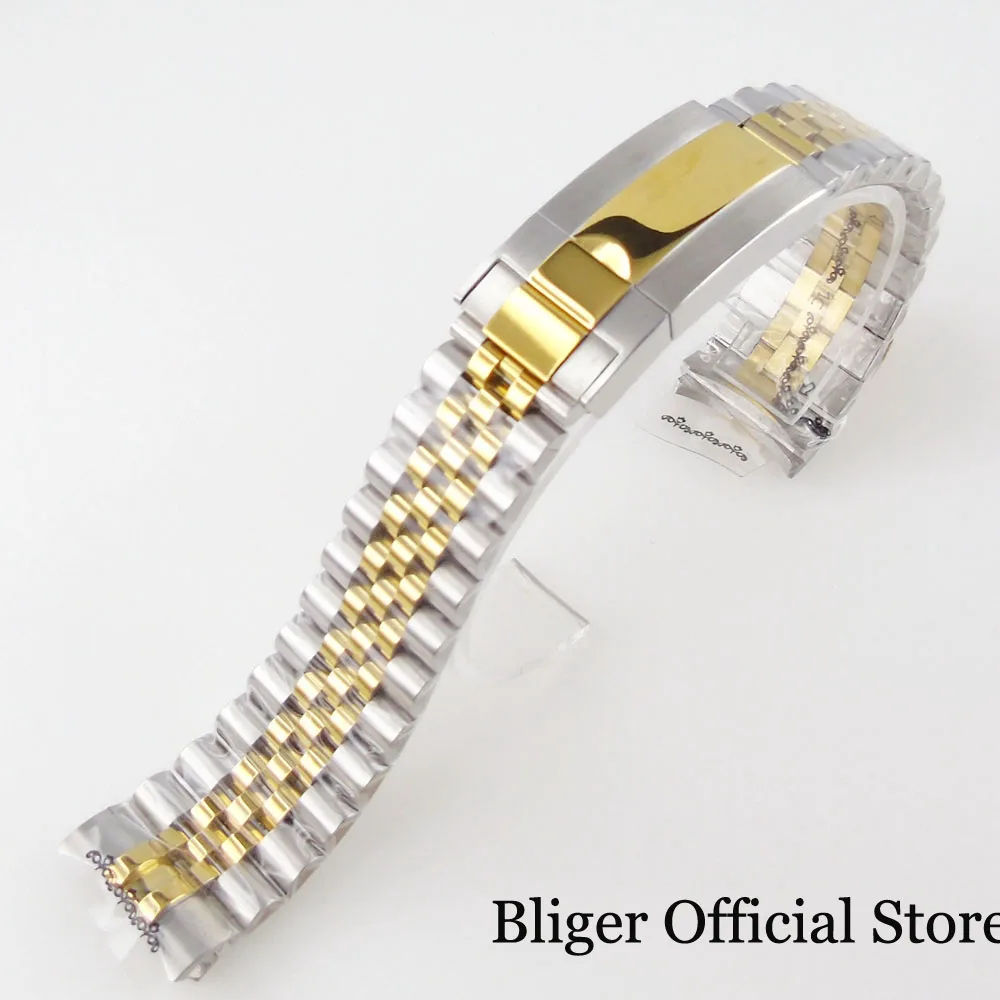 Bliger Zilver Zwart 20Mm Breedte Rvs Jubileum Horlogeband Armband Two Tone Gold/Rose Gold Glide Lock Sluiting