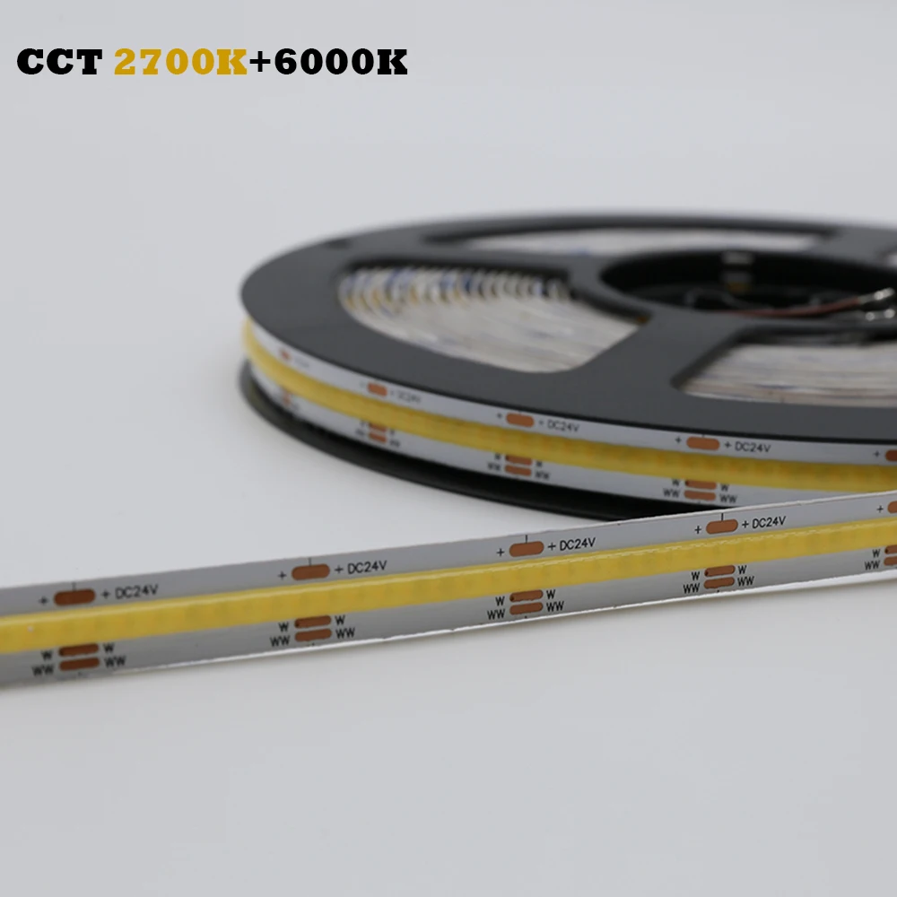 

COB CCT LED Strip light DC24V 608LED/M CRI90 High Lumen No Dark Point Flexible light Strip Linear Dimming LED COB Strip 5M/Roll