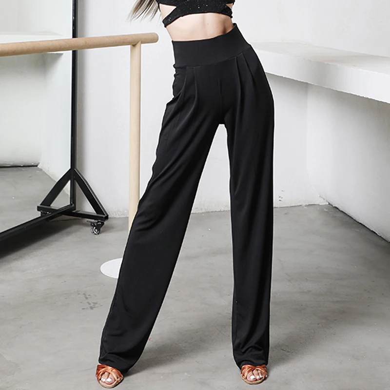 New High Waist Pants Wide Legs Leggings Women Latin Dance Pants Adult Female Modern Dance Pants Stage Performance Pants SL5125