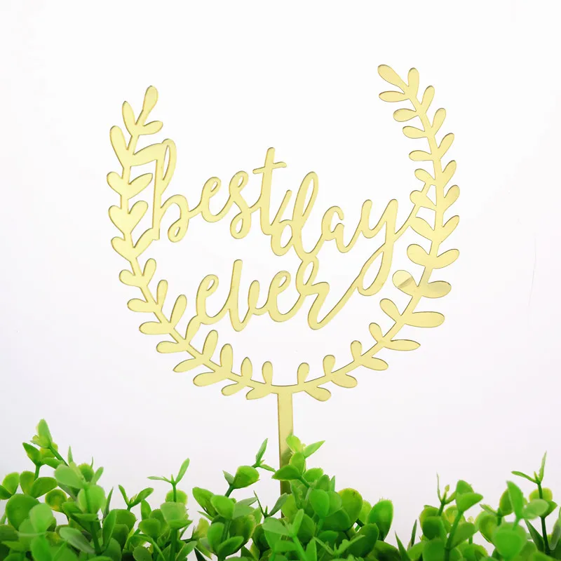 Wheat Acrylic Best Day Ever Cake Flag Topper Gold Red Cake Flags For Wedding & Anniversary Engagement Party Cake Baking Supplies