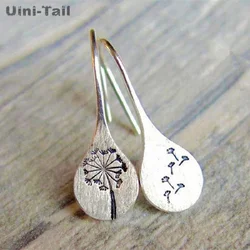 Uini-Tail hot new 925 Tibetan silver retro craft dandelion asymmetric earrings simple design sense ethnic style earrings trend