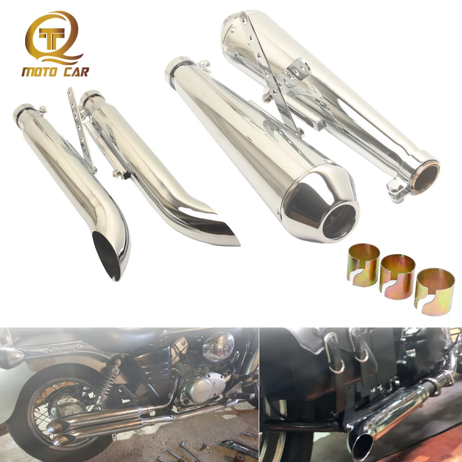 1 Pair Universal 39-45MM Motorcycle Exhaust Pipe Chrome Muffler Silencer Escape Moto for Retro Vintage Cafe Harley Accessories