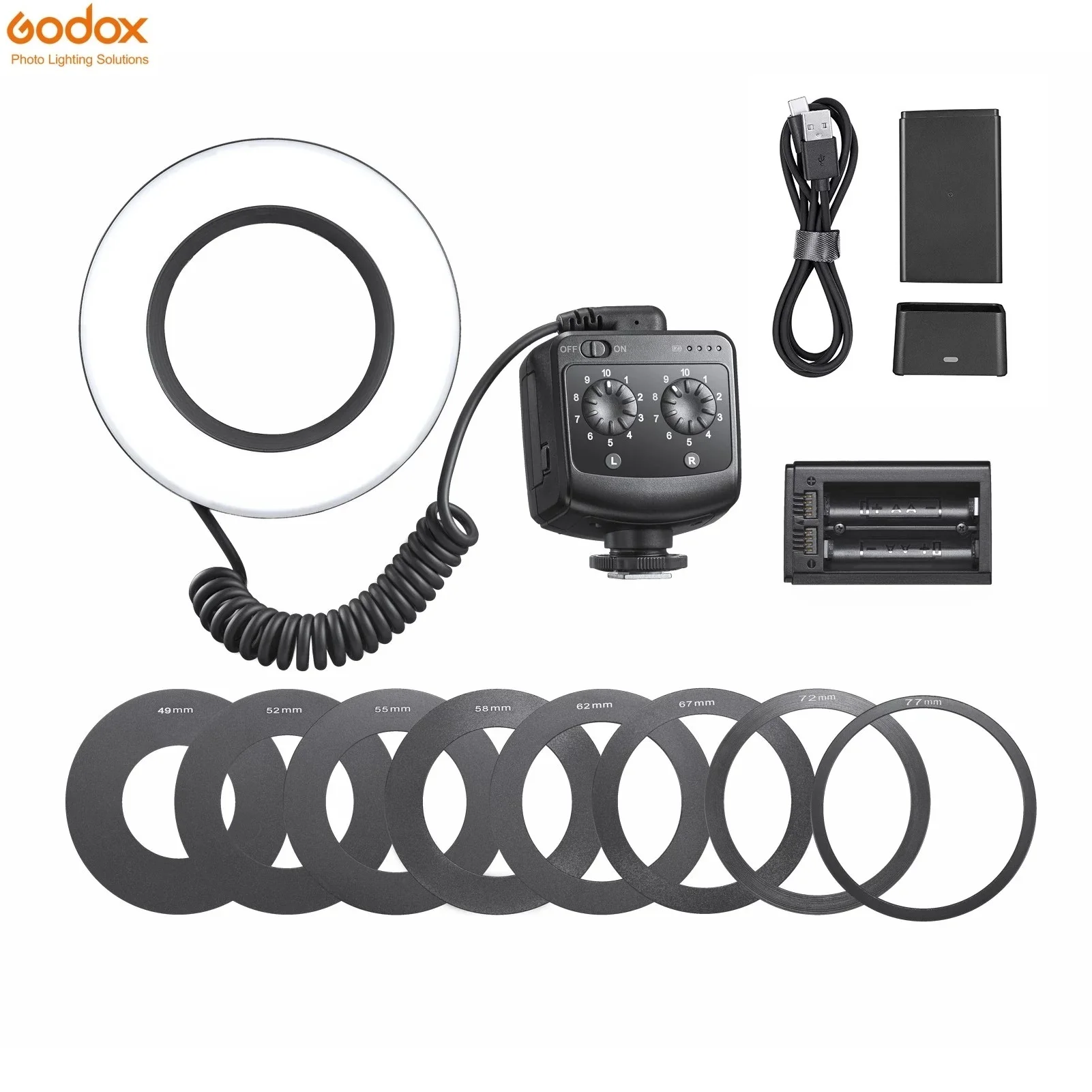 

Godox RING72 Macro LED Video Fill Light 72PCS LED Beads 5600K with 49mm-77mm Adapter Ring for DSLR Camera Photography Portrait