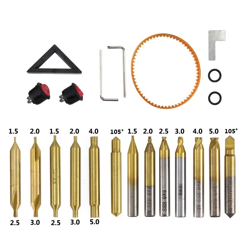 XCAN 22pcs HSS Titanium Coated Full Set End Milling Cutter For All Vertical Key Copy Duplicating Machine Key Machine Spare Parts