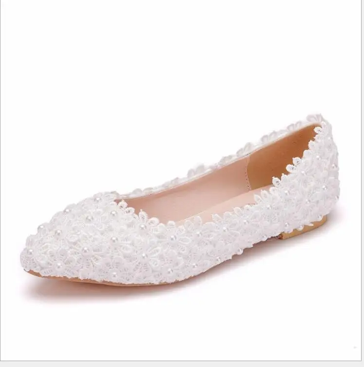 Sexy Women Flats Ballet Shoes Cut Out LeatherWhite lace and pearl flat wedding shoes Women Boat Shoes Ballerina Ladies Casual