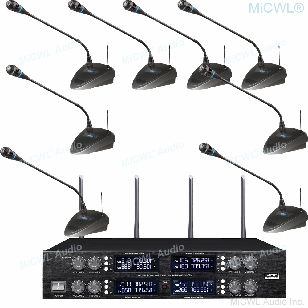 High Quality 8 Table Discussion Meeting System Press Conference 8 Gooseneck Mics 8 XLR Adjustable Volume 400 Channel Digital