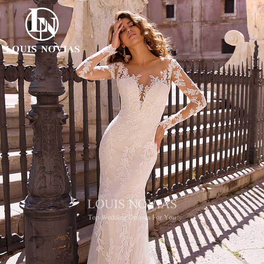 

LOUIS NOVIAS Mermaid Wedding Dresses Detachable Train 2 In 1 Sweetheart Backless Appliques Wedding Gown Vestidos De Novia