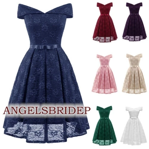 ANGELSBRIDEP الخامس الرقبة قصيرة الدانتيل فساتين العودة إلى الوطن مثير قبالة الكتف وشاح Vestidos دي فيستا صغار التخرج رداء حفلات رسمية