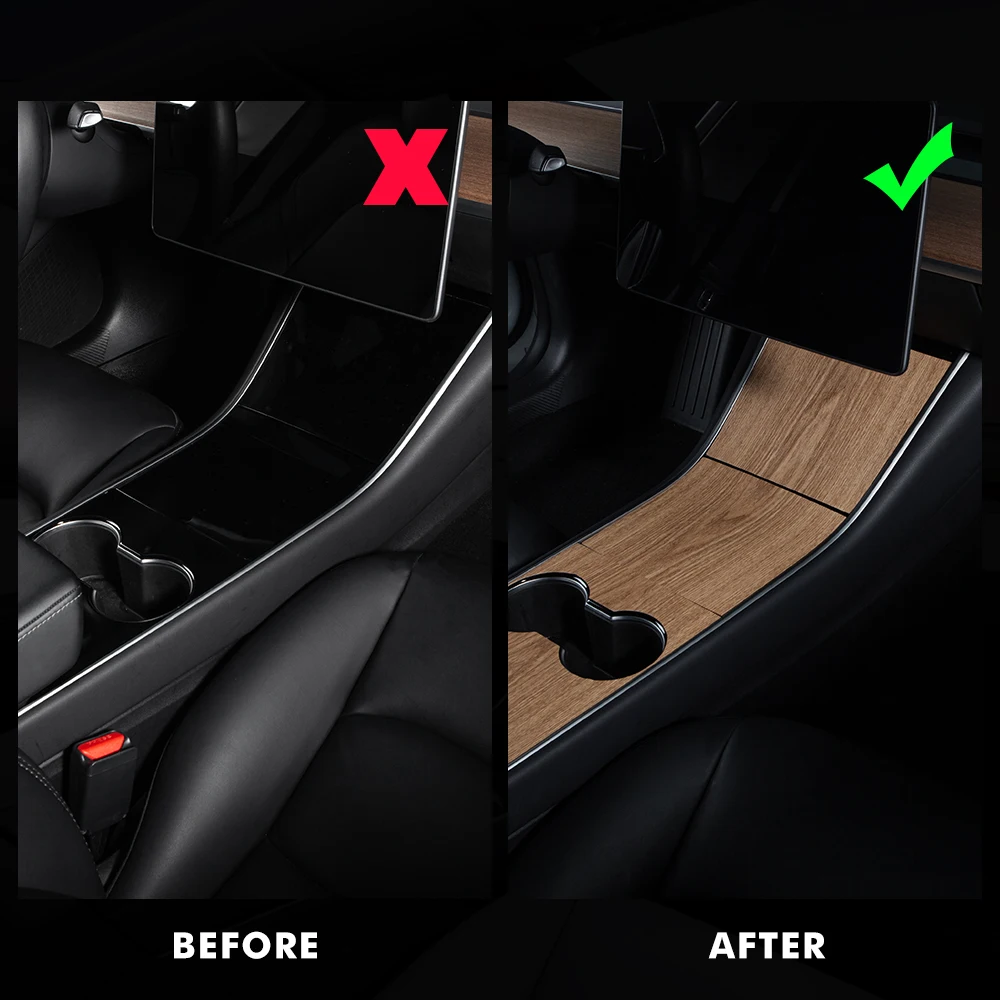 For Tesla Model 3 2017- 2020 Center Console Panel Sticker Wood Grain Film Cover for Tesla Model Y Interior Accessories