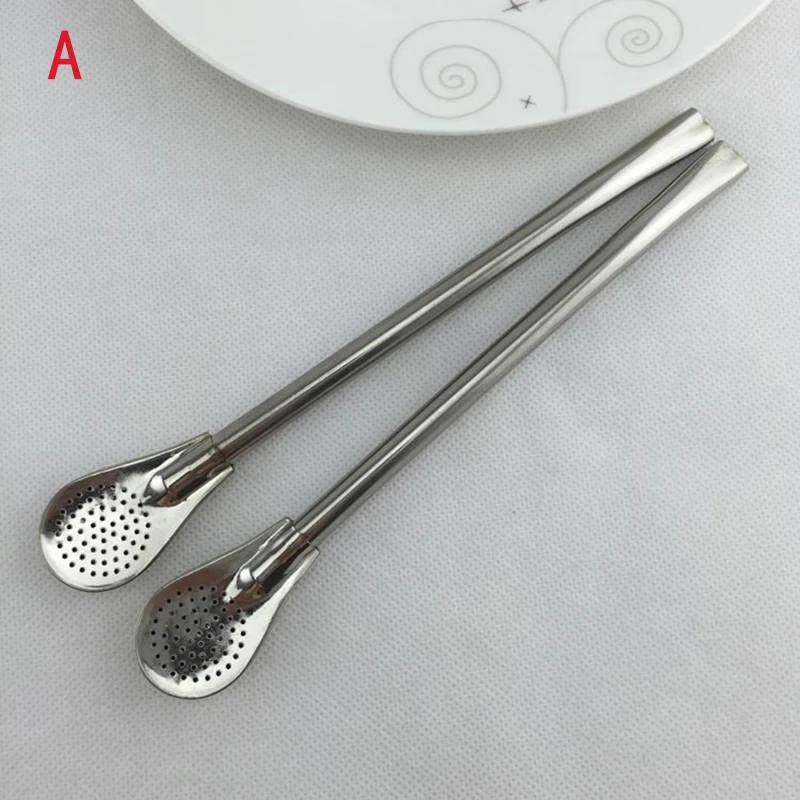 Drinking Straw Spoon Stainless Steel Tea Yerba Mate Straw Gourd Bombilla Filter Spoons Reusable Metal Tea Tools Horse Tea Spoon