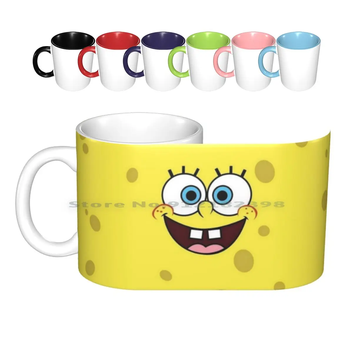 Ceramic Mugs Coffee Cups Milk Tea Mug Square Pants Yellow Face Cartoon Creative Trending Vintage Gift Bottle Cup