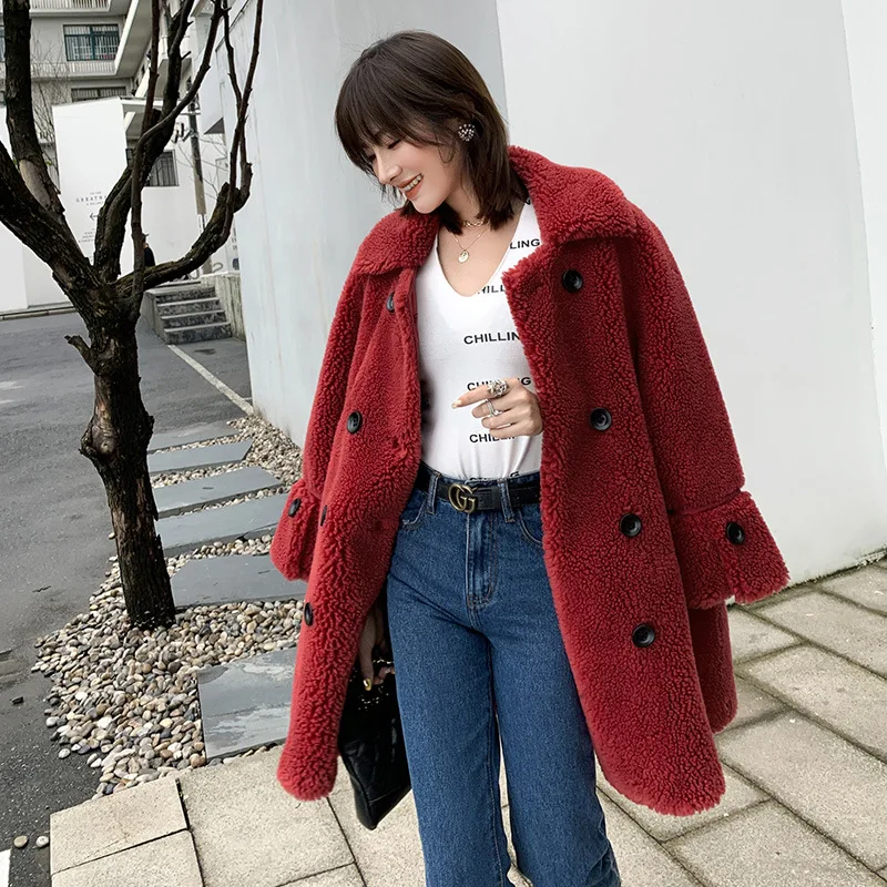 Women Autumn Winter Coat Clothes 2020 Korean Wool Jacket Real Fur Coat Female Sheep Shearling Tops Manteau Femme K1960 YY1802