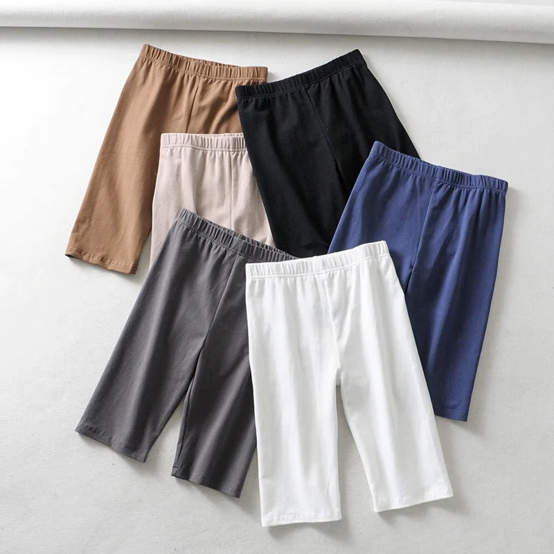 

Sexy women cotton high waist elastic pure color slim Knee-Length biker shorts female