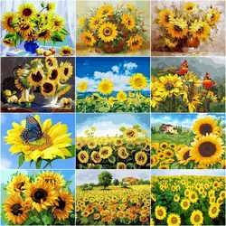 CHENISTORY Oil Paint By Numbers Sunflower For Adults DIY Drawing Canvas Handpainted Pictures By Number Flower Home Decoration