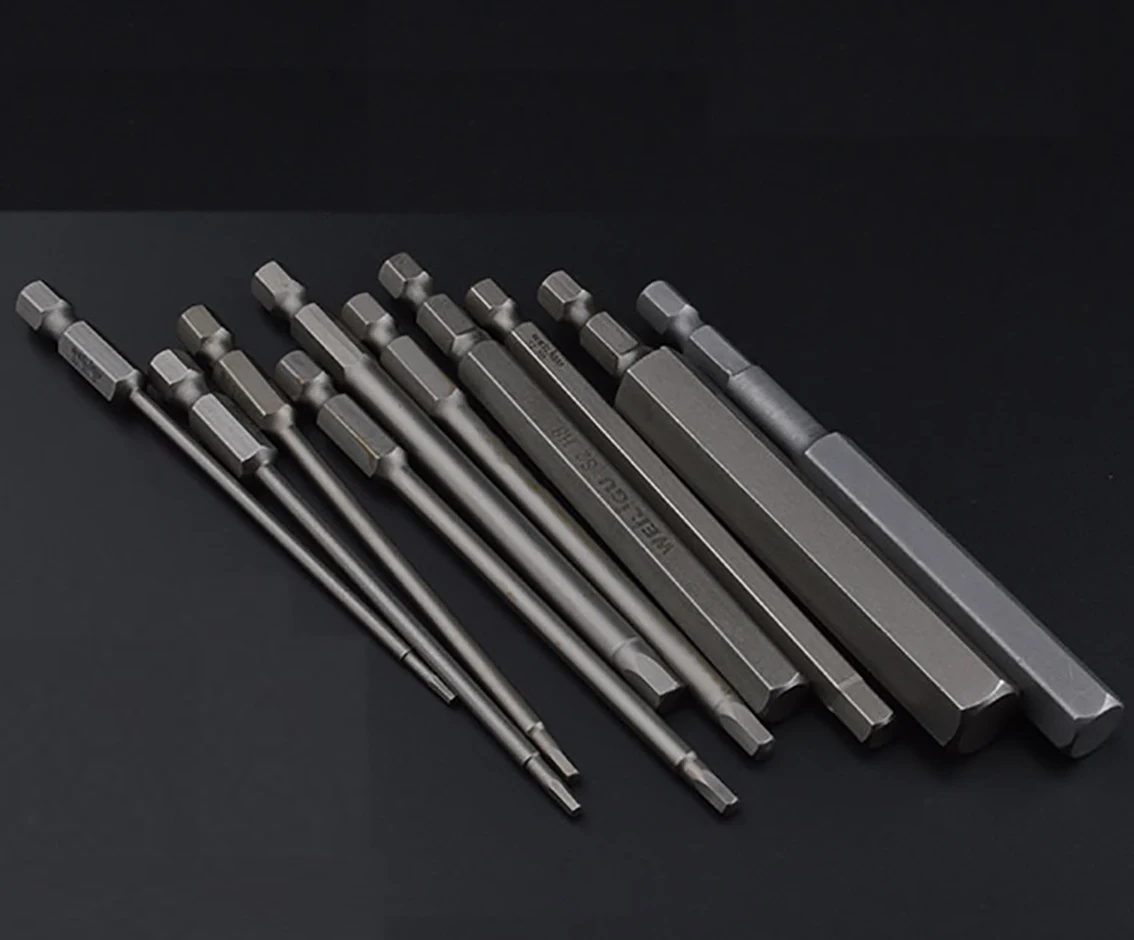 

Length 100mm Hex Screwdriver Bits for Electric Drill 1/4"(6.35mm) Shank Diameter Magnetic S2 Steel H1.5~H14