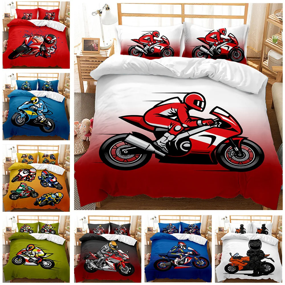 

3D Racing Motorcycle Duvet Cover Sets Motocross Bedding Set Kids Teens Comforter Cover Sets for Boys Bedroom Blanket Cover