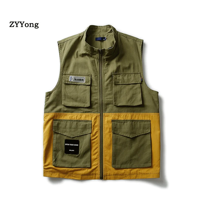 2020 New Cotton Vest Men's Fashion Multi-pockets Cargo Vests Sleeveless Jacket Men Black Army Green Casual Waistcoat